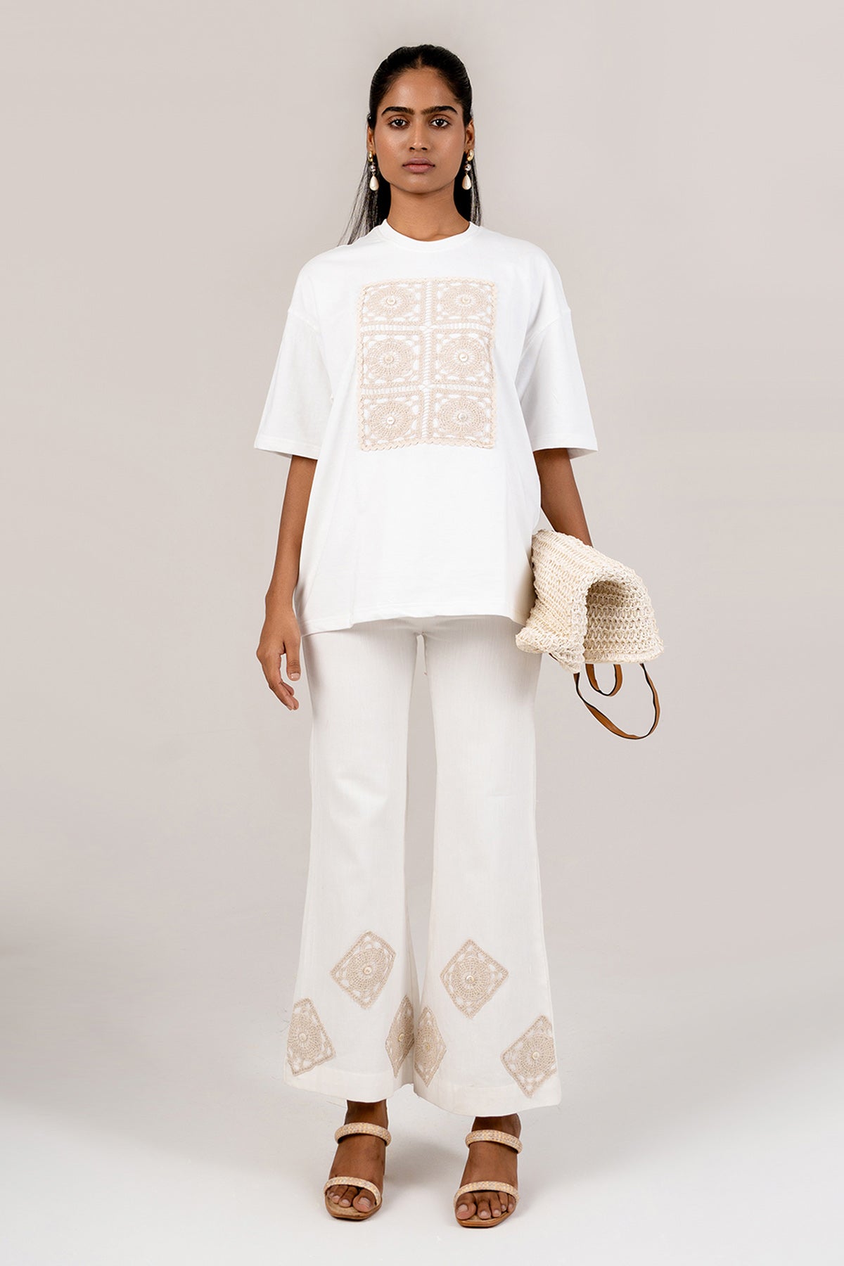 Buy Ivory Cotton T-Shirt & Pants by Seher Studio for women online at ScrollnShops